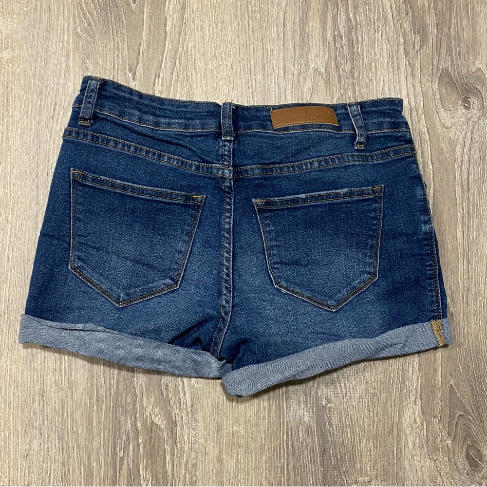 Isolde Cuffed Denim Mom Shorts Size 12 | Dark Wash Stretch Jean Shorts High Rise - Picture 5 of 5
